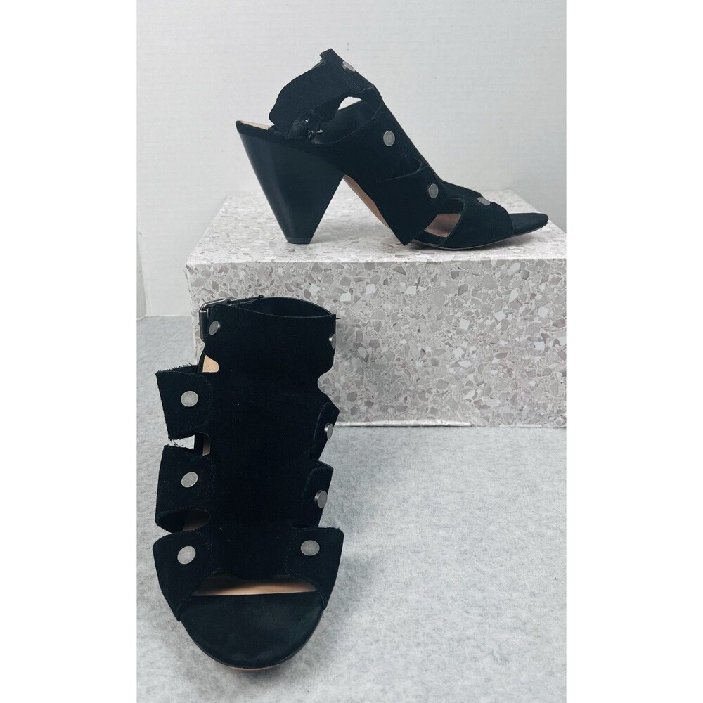 Audrey Brooke Katy Womens 8.5 Black Suede Cutout Strappy Block Heel Sandals - Picture 4 of 12